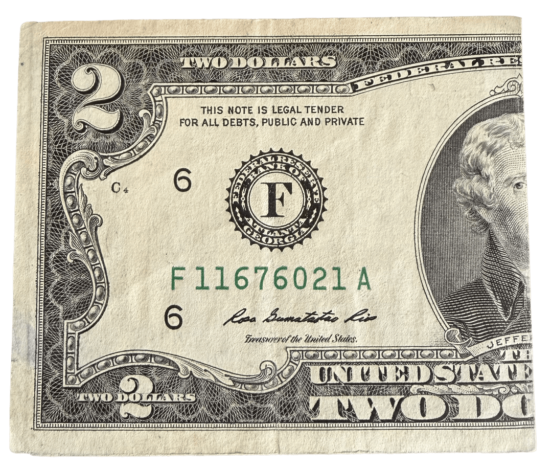 Two dollar bill sticker